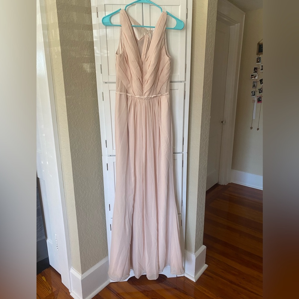 Blush lace back Bridesmaid Dress